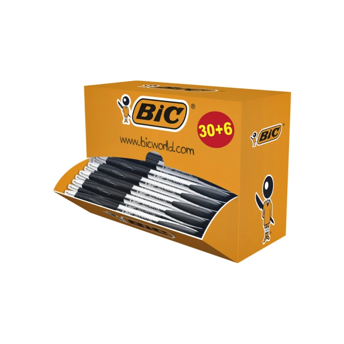 Balpen Bic Atlantis classic grip clic M zwart valuepack 30+6 gratis