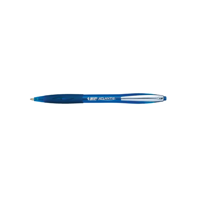 Balpen Bic Atlantis soft metalen clip clic medium blauw