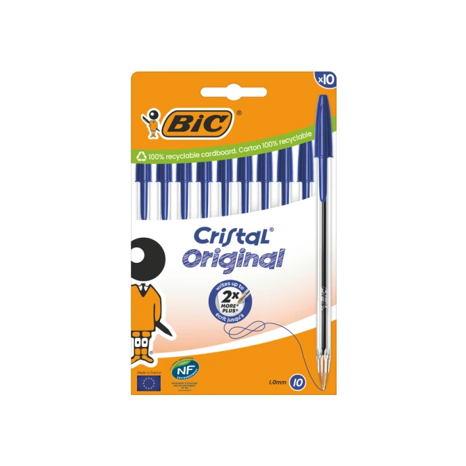 Balpen Bic Cristal medium blauw blister à 10 stuks