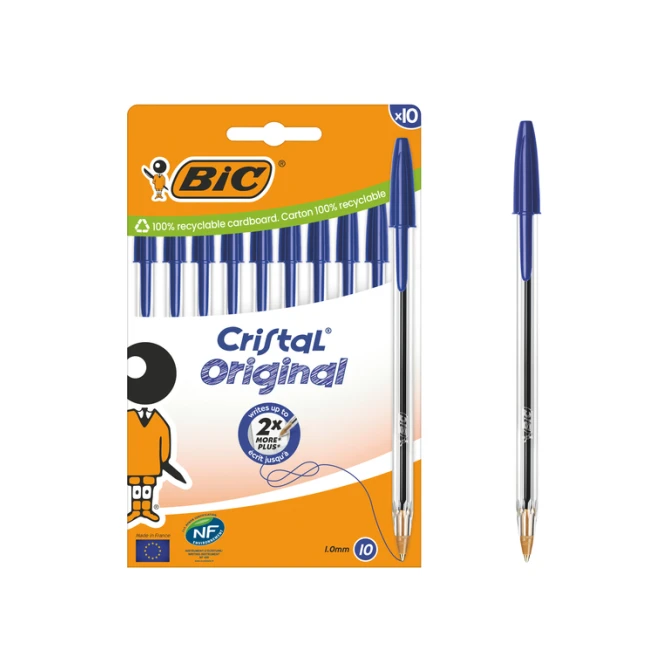 Balpen Bic Cristal medium blauw blister à 10 stuks