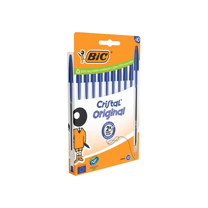 Balpen Bic Cristal medium blauw blister à 10 stuks