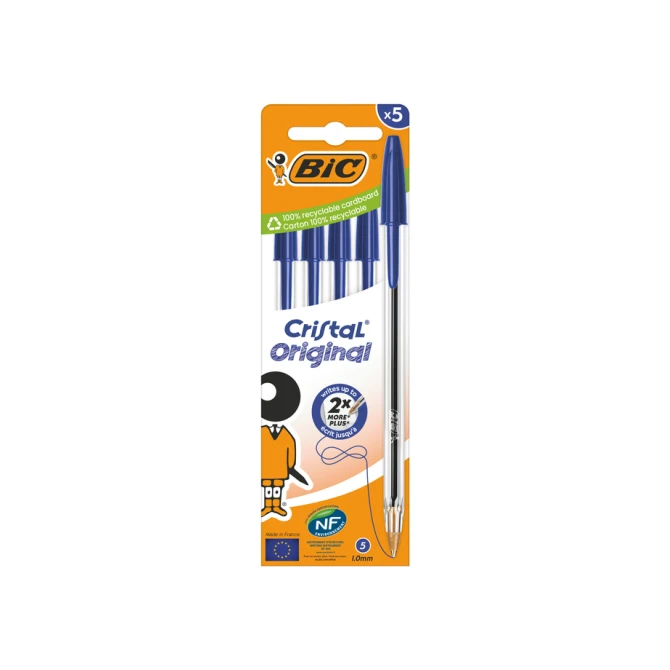 Balpen Bic Cristal medium blauw blister à 5 stuks
