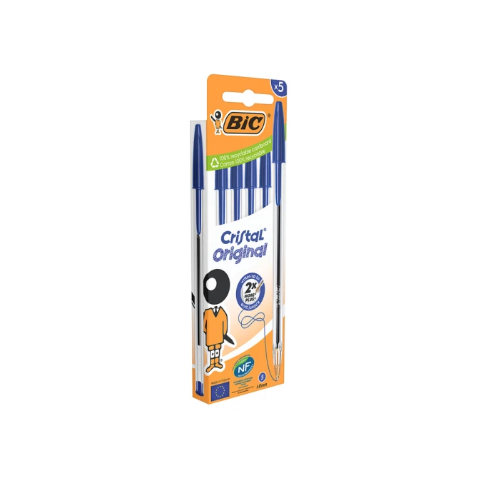 Balpen Bic Cristal medium blauw blister à 5 stuks