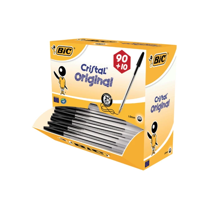 Balpen Bic Cristal medium zwart doos à 90+10 gratis