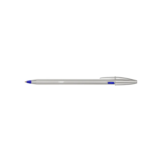Balpen Bic Cristal Re-new medium zilver + 2 vullingen blauw