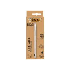 Balpen Bic Cristal Re-new medium zilver + 2 vullingen zwart
