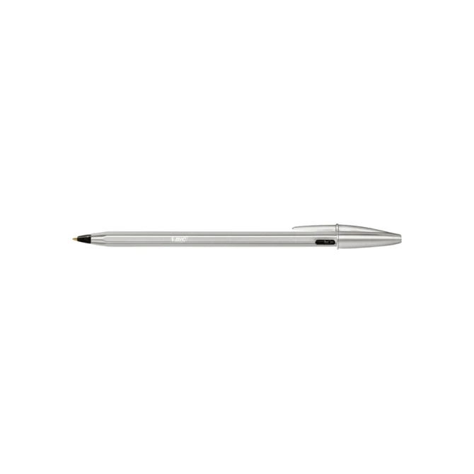 Balpen Bic Cristal Re-new medium zilver + 2 vullingen zwart