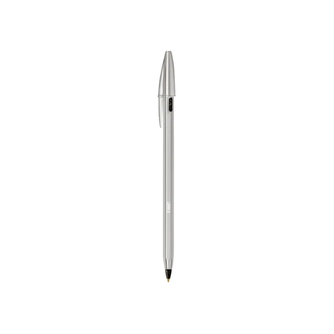 Balpen Bic Cristal Re-new medium zilver + 2 vullingen zwart