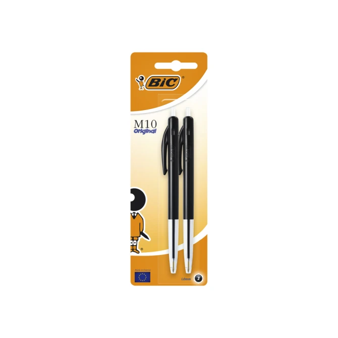 Balpen Bic M10 medium zwart blister à 2 stuks
