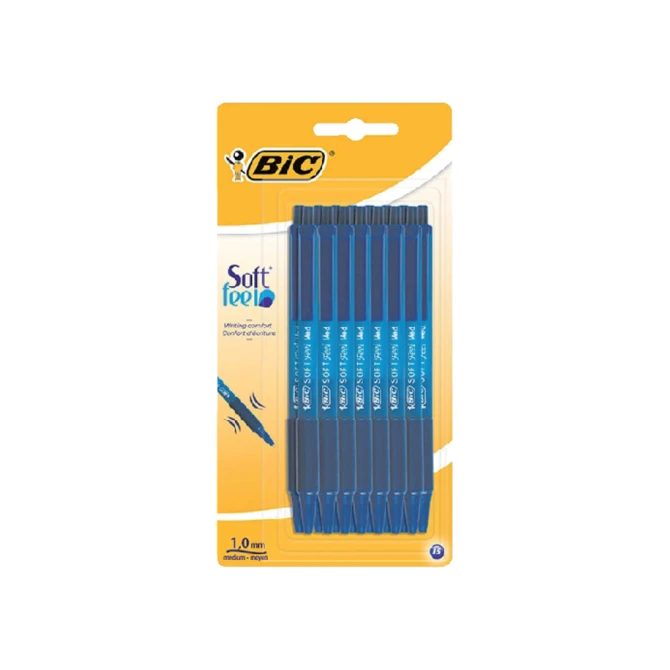 Balpen Bic soft feel clic grip blauw medium blister à 15 stuks