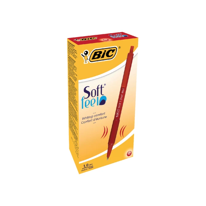Balpen Bic soft feel grip clic medium rood