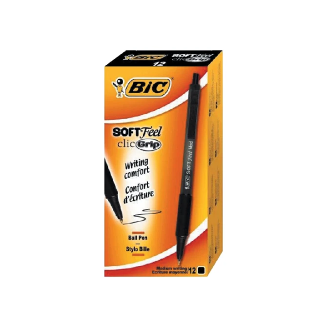Balpen Bic soft feel grip clic medium zwart