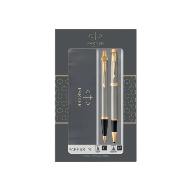 Balpen en Rollerpen Parker IM brushed metal GT medium 2 stuks