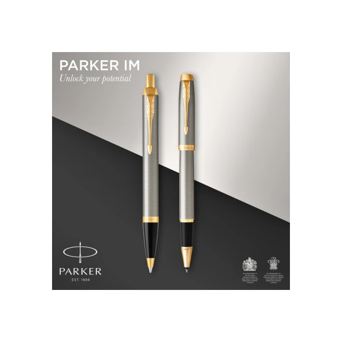 Balpen en Rollerpen Parker IM brushed metal GT medium 2 stuks