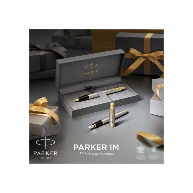 Balpen en Rollerpen Parker IM brushed metal GT medium 2 stuks