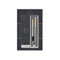 Balpen en vulpen Parker Jotter stainless steel GT medium 2 stuks