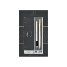 Balpen en vulpen Parker Jotter stainless steel GT medium 2 stuks