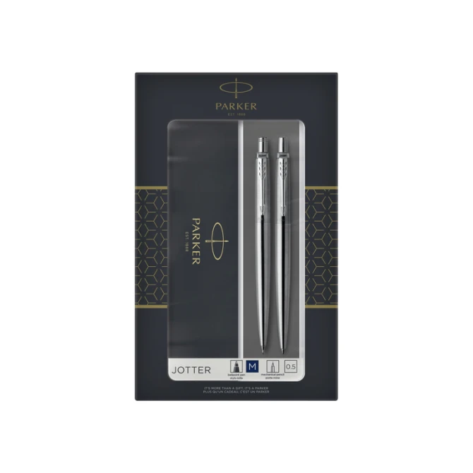 Balpen en vulpotlood Parker Jotter stainless steel CT medium 2 stuks