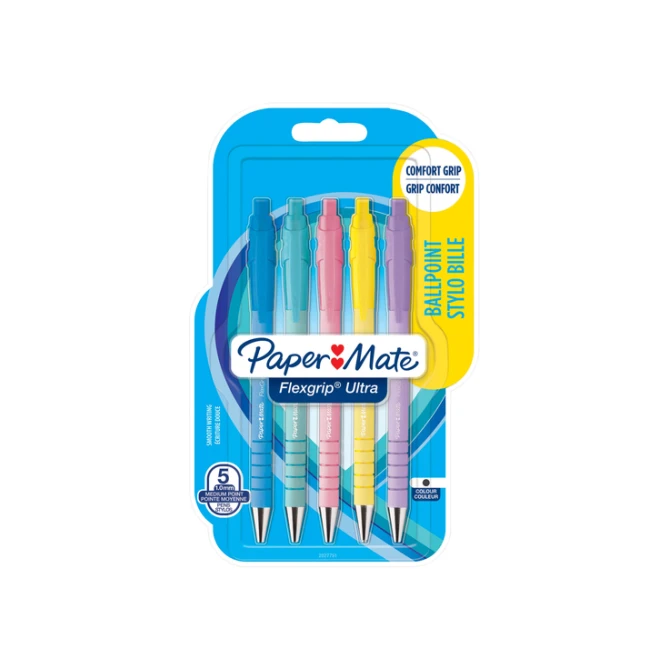Balpen Paper Mate Flexgrip drukknop pastel schrijfkleur zwart