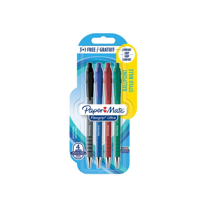 Balpen Paper Mate Flexgrip Ultra medium assorti blister 3+1 gratis