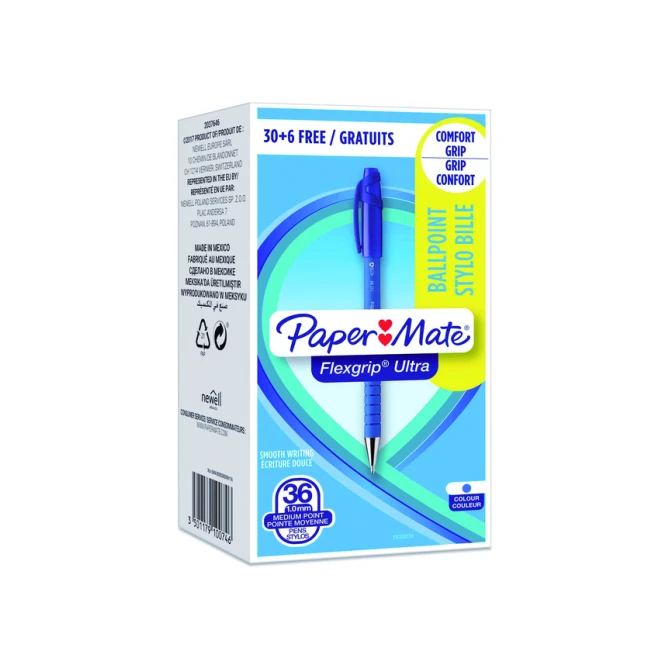 Balpen Paper Mate Flexgrip Ultra medium blauw valuepack 30+6 gratis