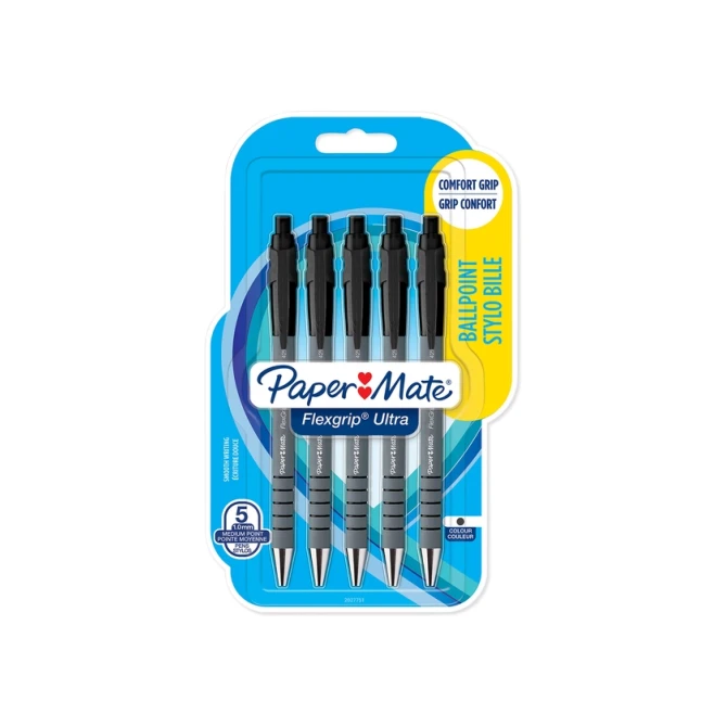 Balpen Paper Mate Flexgrip Ultra medium zwart blister à 5 stuks