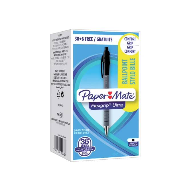 Balpen Paper Mate Flexgrip Ultra medium zwart valuepack 30+6 gratis