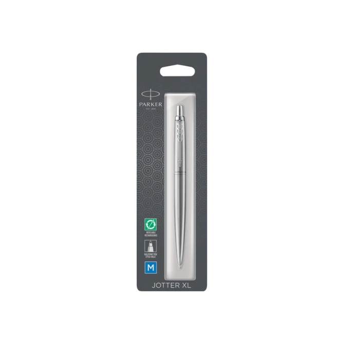 Balpen Parker Jotter XL Monochrome stainless steel M blister à 1 stuk
