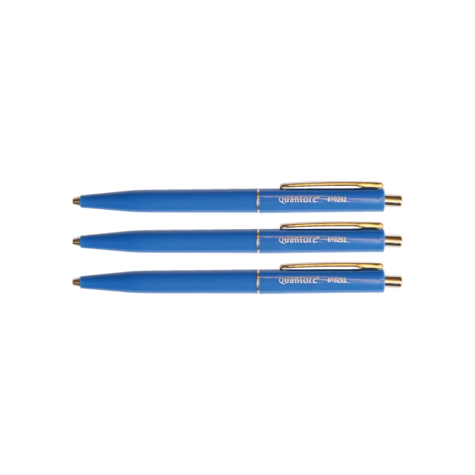 Balpen Quantore drukknop met metalen clip blauw medium