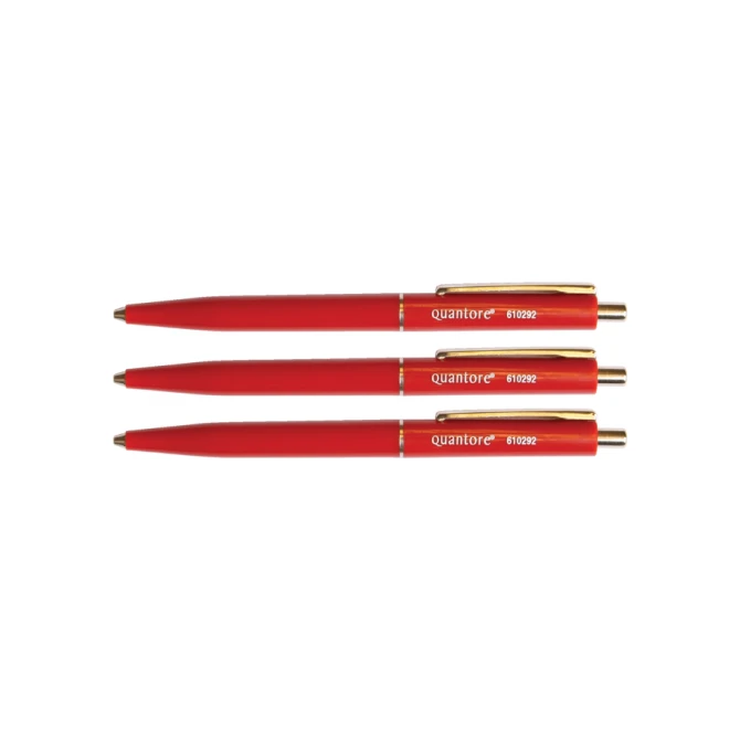 Balpen Quantore drukknop met metalen clip rood medium