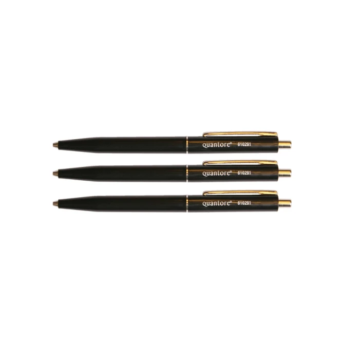 Balpen Quantore drukknop met metalen clip zwart medium