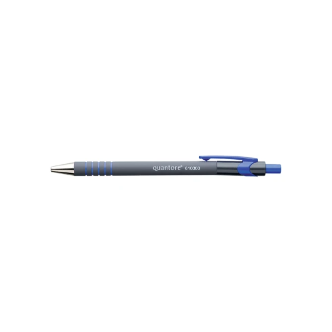 Balpen Quantore rubbergrip drukknop blauw medium