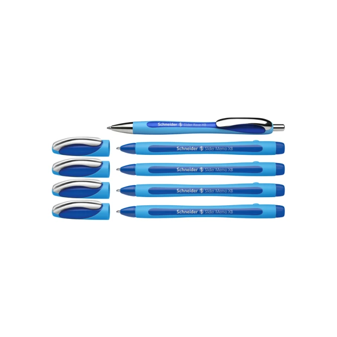 Balpen Schneider Slider Memo XB  blauw 4st + 1 gratis Slider balpen