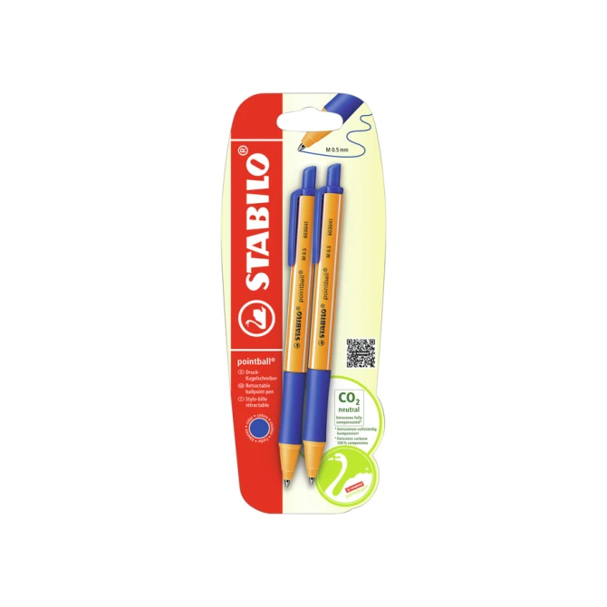 Balpen STABILO pointball 6030/41 medium blauw blister à 2 stuks