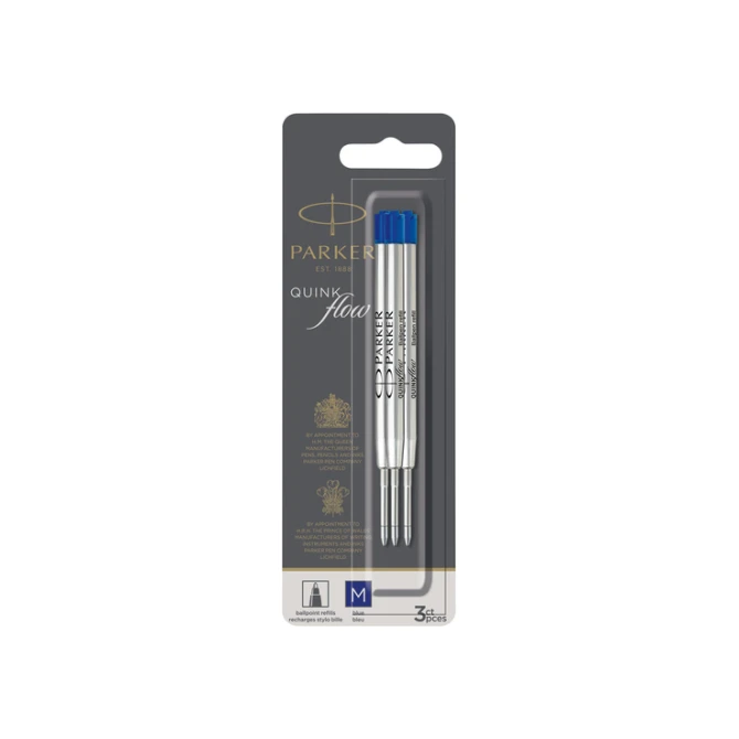 Balpenvulling Parker Quinkflow medium blauw blister à 3 stuks