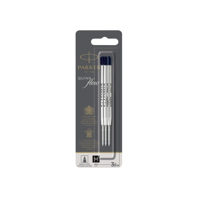 Balpenvulling Parker Quinkflow medium zwart blister à 3 stuks