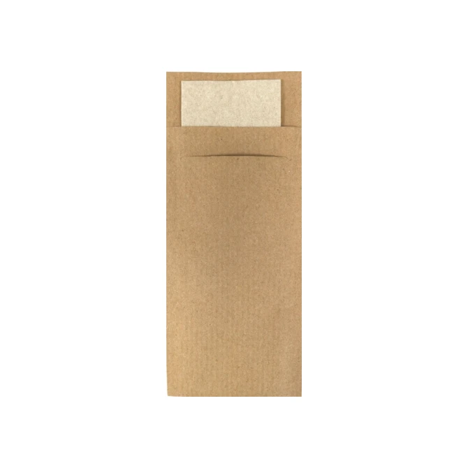 Bestekzakje IEZZY 190x85mm kraft met gerecycled servet 500st Bestekzakje IEZZY 190x85mm kraft met gerecycled servet 500st