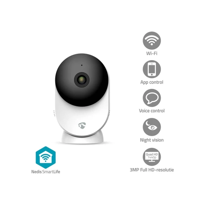 Beveiligingscamera Nedis Smartlife Wifi indoor 3MP Full HD 1296p wit