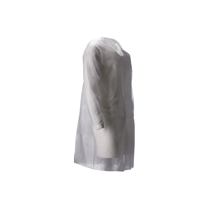 Bezoekersjas CMT M non-woven drukknopen 104cm lang PP wit 100 stuks