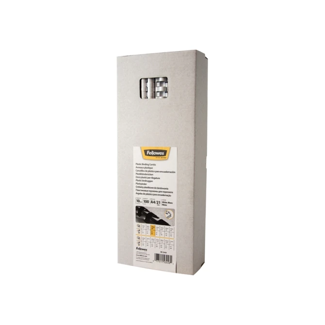 Bindrug Fellowes 10mm 21rings A4 wit 100 stuks