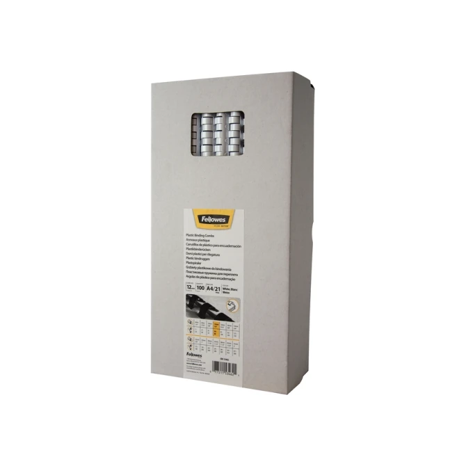 Bindrug Fellowes 12mm 21rings A4 wit 100 stuks
