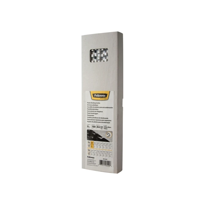 Bindrug Fellowes 6mm 21rings A4 wit 100 stuks