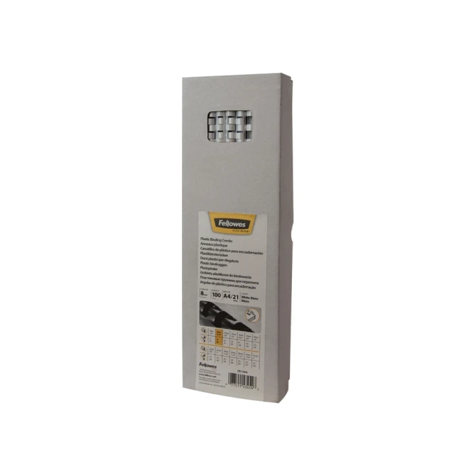 Bindrug Fellowes 8mm 21rings A4 wit 100 stuks
