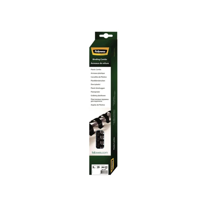Bindrug Fellowes 8mm 21rings A4 zwart 25 stuks