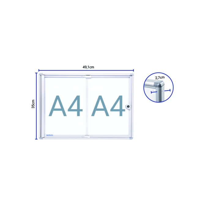 Binnenvitrine wand MAULextraslim whiteboard 2xA4 met slot