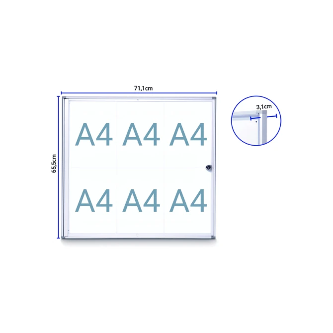 Binnenvitrine wand MAULextraslim whiteboard 6xA4 met slot