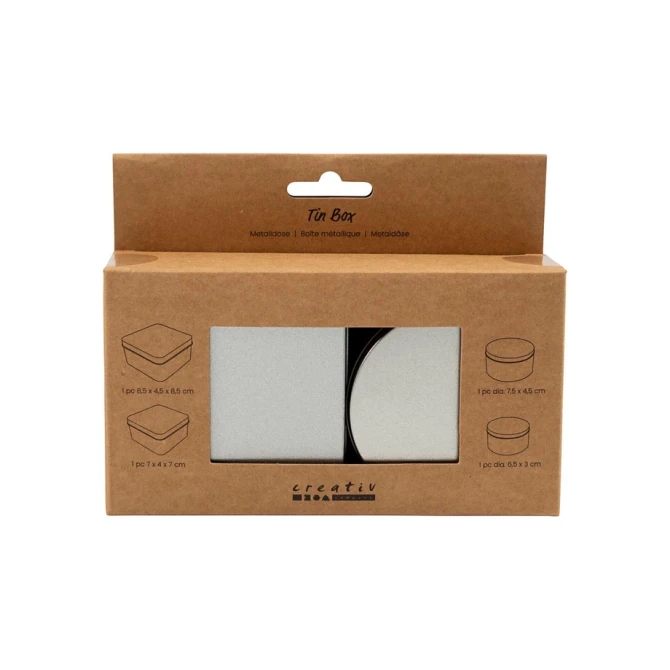 Blikjes Creativ Company cirkel en vierkant set à 4 stuks zilver