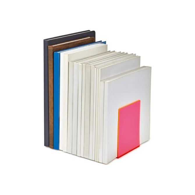 Boekensteun MAUL 10x10x13cm acryl set 2 neon rood transparant