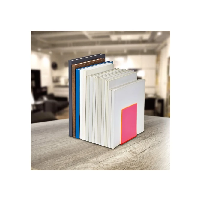 Boekensteun MAUL 10x10x13cm acryl set 2 neon rood transparant