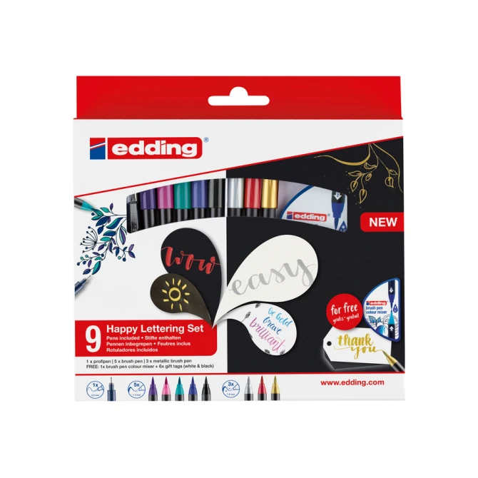Brushpen edding 1340 Happy Lettering assorti set à 9 stuks